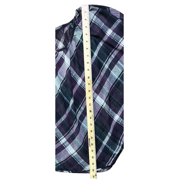 Jessica Simpson Cold Shoulder Dolman Sleeve Sheer Plaid Top Medium - Picture 2 of 6